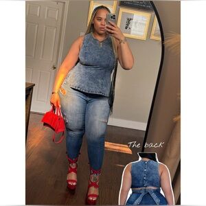 Plus Size Denim Top w| back Tie Design
